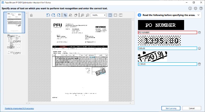 Capture d’écran du logiciel de reconnaissance optique de caractères PaperStream