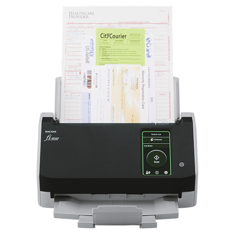 Escáner fi-8040 con papeles de diferentes tamaños