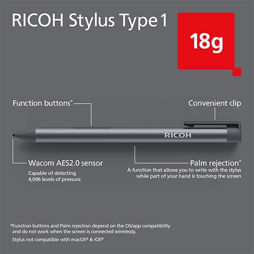 Specificaties voor de Ricoh draagbare beeldschermstylus